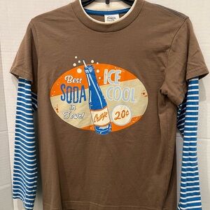 Brown MINI BODEN Kids Shirt SIZE 9 - 10 w/ Blue Striped Sleeves Smoke free home